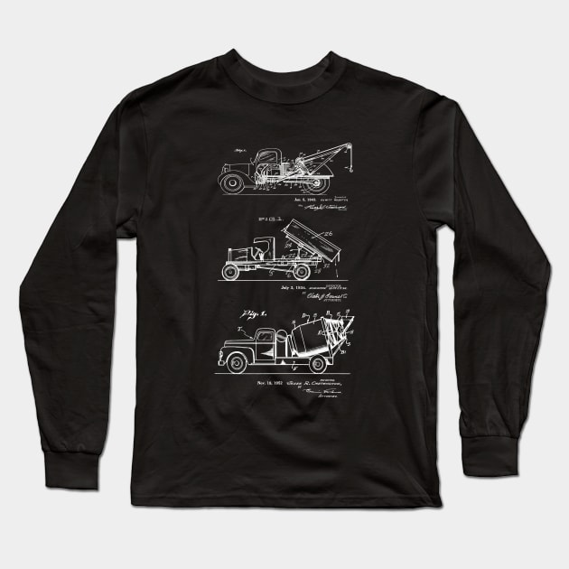 3 Trucks - Dump Truck, Tow Truck, Cement Truck Patents Long Sleeve T-Shirt by MadebyDesign